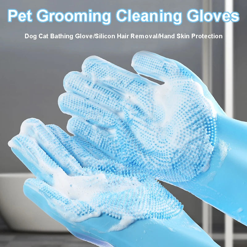 soft silicone pet grooming glove for bathing and deshedding