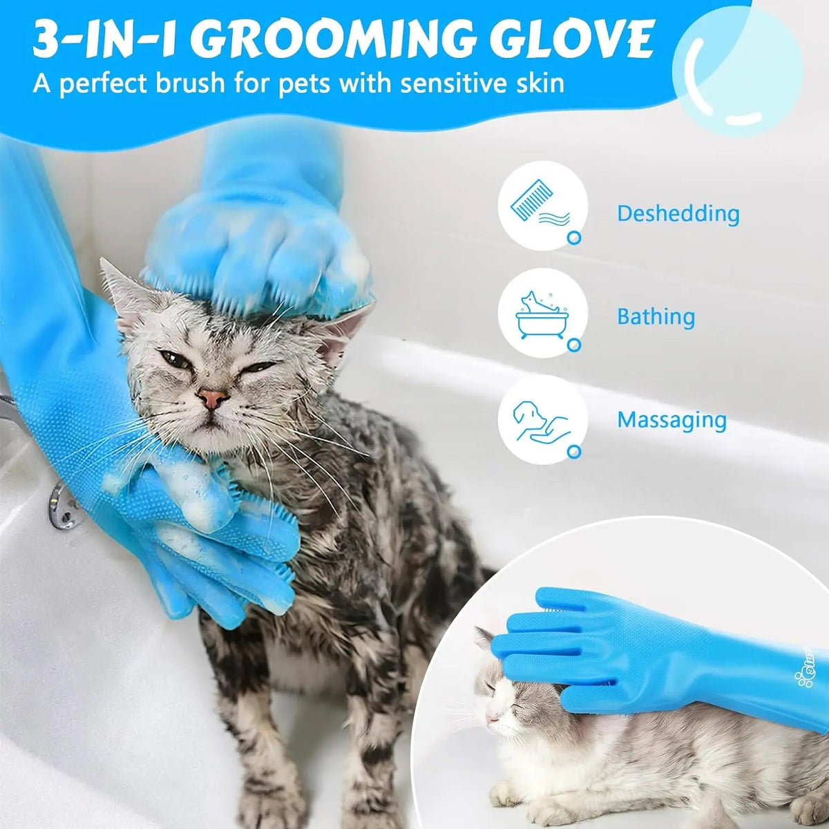 silicone bristles on pet grooming glove